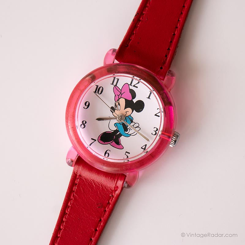 Vintage Pink Minnie Mouse Watch by Seiko | Red Strap Disney