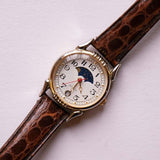 Fase de luna de tono plateado reloj para mujeres | Reloj de pulsera vintage lunar