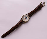 Fase de luna de tono plateado reloj para mujeres | Reloj de pulsera vintage lunar