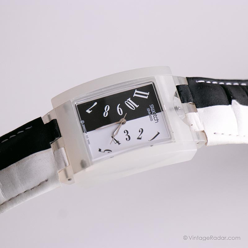 30mm Rectangular Swatch Ubiquity Black and White Watch, 2002 NIB 30mm Rectangular Swatch Ubiquity Black and White Watch, 2002  main image 2