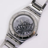 2006 Black Flower YLS146 Swatch Ironia | Vintage d'argento e nero Swatch Orologio
