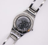 2006 Black Flower YLS146 Swatch Ironia | Vintage d'argento e nero Swatch Orologio