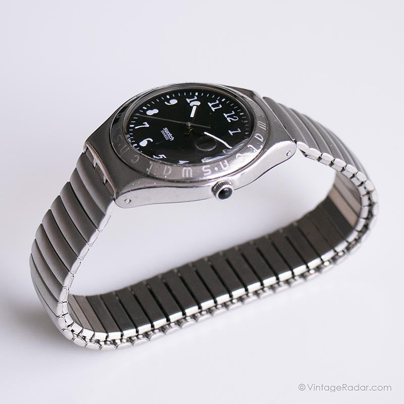 Vintage 1996 Swatch YGS407 BLACK OROBKA Watch | 90s Silver-tone 