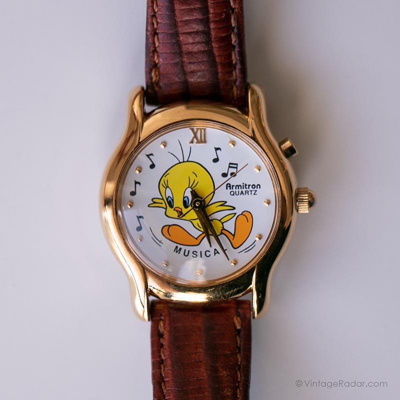 1990s Vintage Tweety Musical Watch | Gold-tone Armitron Quartz