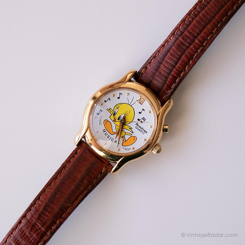 1990s Vintage Tweety Musical Watch | Gold-tone Armitron Quartz