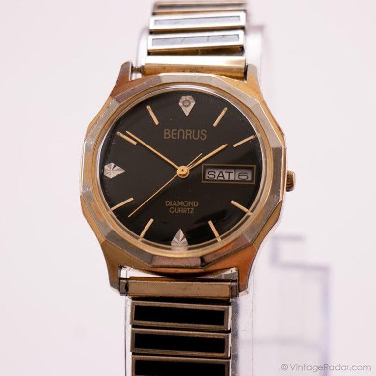 Benrus Diamond Quartz Watch Vintage Gold-tone Benrus Day Date