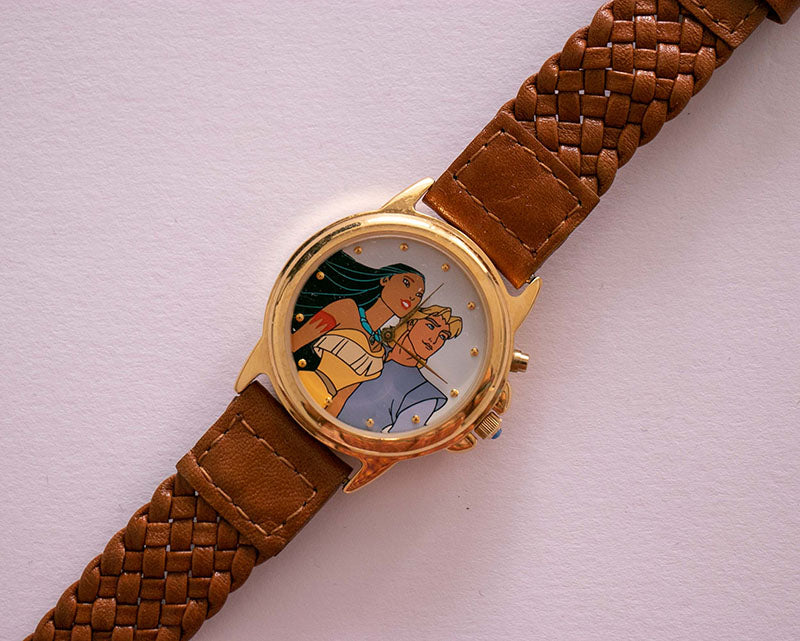 Disney Store POCAHONTAS LE (7500) Fossil Watch of POCAHONTAS + JOHN SMITH  in Wood Music Box, 1996