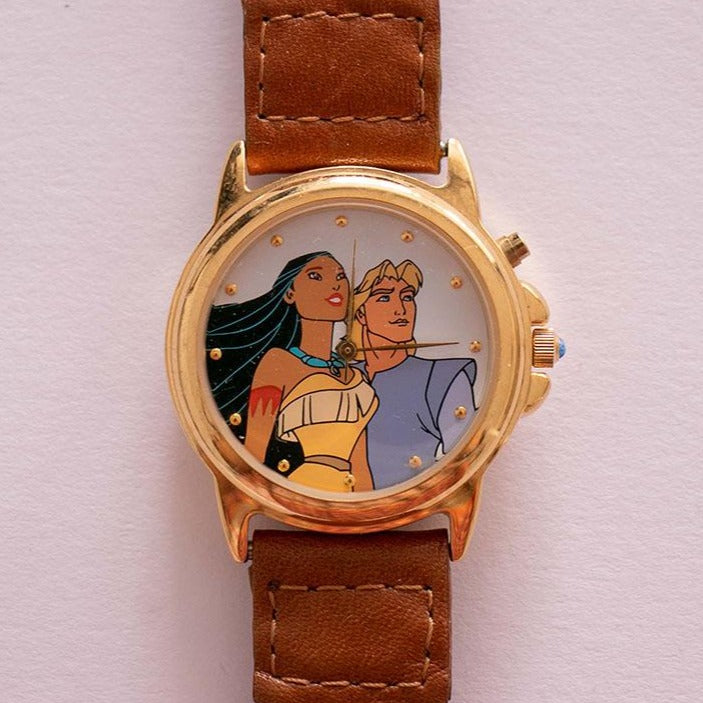 Disney Store POCAHONTAS LE (7500) Fossil Watch of POCAHONTAS + JOHN SMITH  in Wood Music Box, 1996