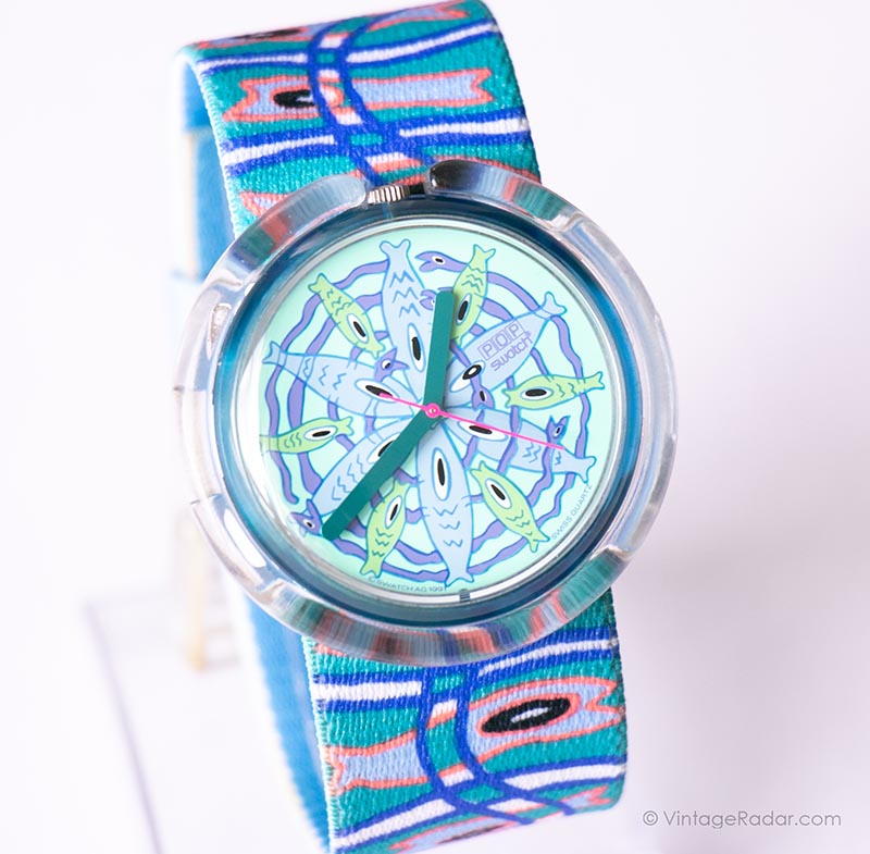 1992 Swatch Pop BLUB BLUB PWN106 Watch | 90s Blue Fish Pop Swatch