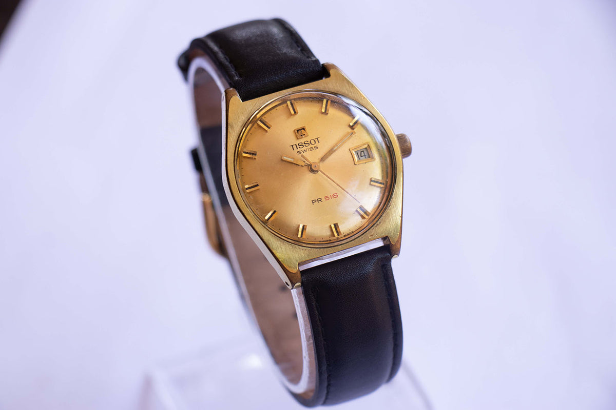 Tissot PR516 Swiss Date Watch Vintage Tissot Gold-tone Wristwatch