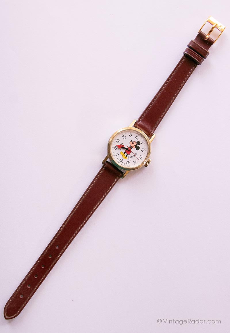 Mickey Mouse Gold Toned Watch From Bradley, Mechanical Movement - RUNNING Vintage BRADLEY Mickey Mouse Manual Movement Gold Tone Case  main image 4