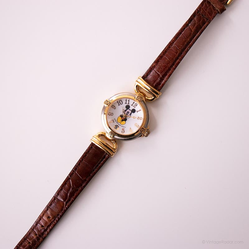 Vintage Disney Time Works Women’s Brown Leather Strap GoldTone Donald Duck Watch 1990 main image 4
