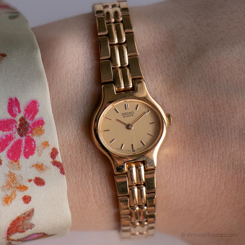 Vintage Seiko 1F20-5B10 R0 Watch | Tiny Gold-tone Watch for Her