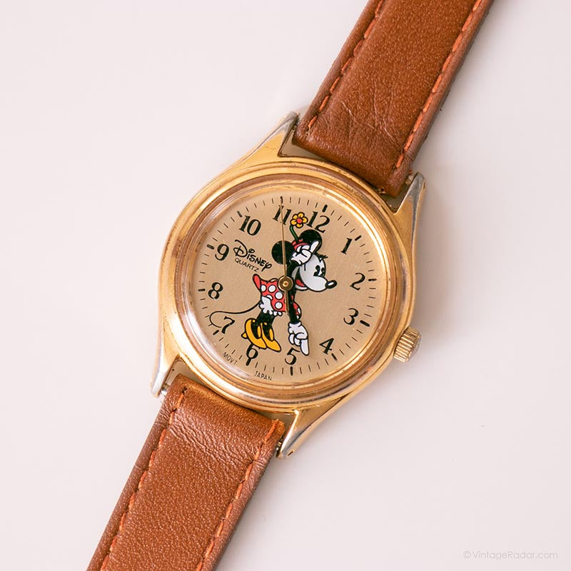Disney Women\'s Watch W001876 Minnie Mouse Quartz Silver 38mm Brown Leather Strap Home | Disney Minnie Mouse Womens Brown Leather Strap Watch  main image 2