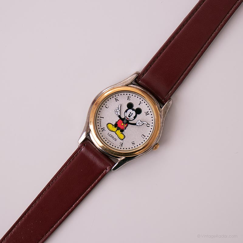 Disney X Lorus Mickey Mouse Vintage Watch, Brown Leather Band Vintage Lorus Mickey Mouse Watch w/ Brown Leather Band (AS  main image 4