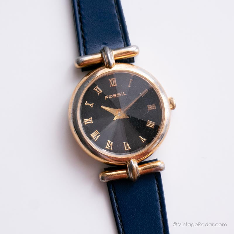 Dial negro vintage Fossil reloj para mujeres con cristal en forma de diamante – Vintage Radar reloj fossil diamante