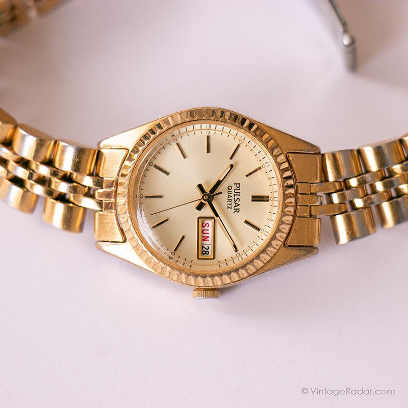 Vintage Gold-tone Pulsar by Seiko Date Watch | Ladies Dress Watch