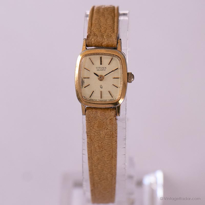 Citizen Gold-Tone Rectangular Watch with Brown Strap and Cream Dial Vintage Citizen Mens Watch 24mm Cream Dial Gold Tone  main image 4