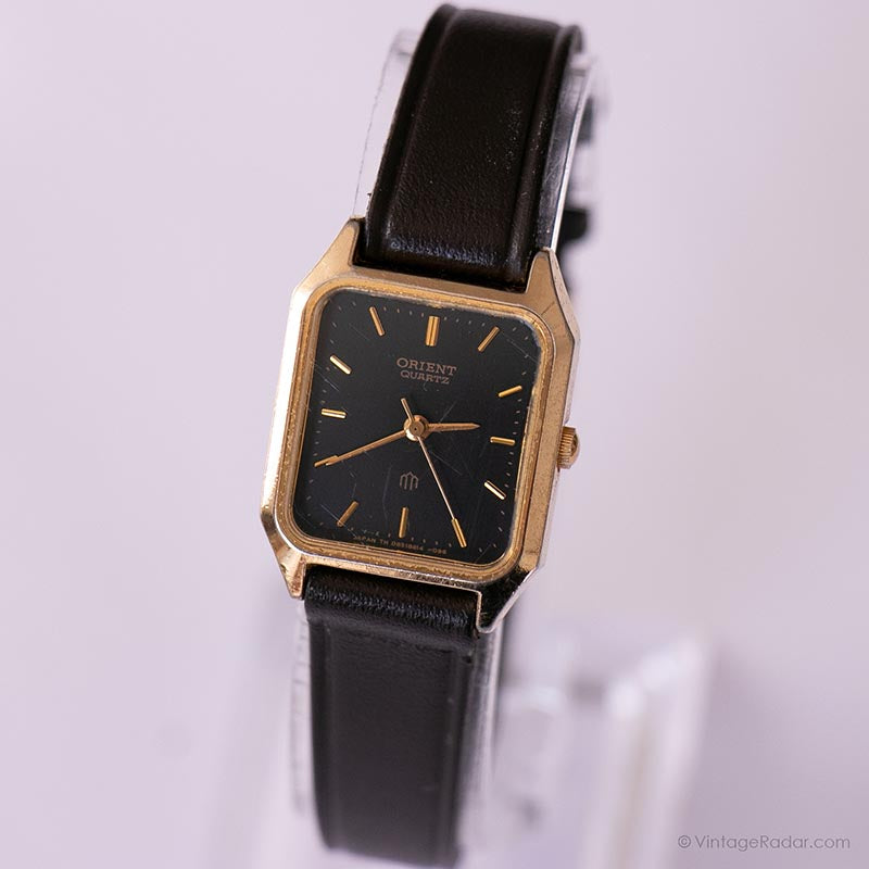 Vintage Orient Gold-tone Watch Black Dial Rectangular Watch for