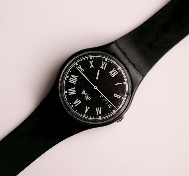 Swatch ブラック クロノグラフ 時計 NERO GB722 Swatch Watch Vintage | Black Minimalist Date Swatch