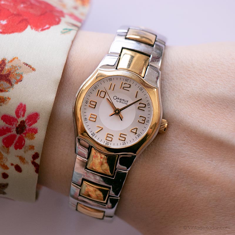 Caravelle by Bulova Ladies Watch Two Tone Weave Bracelet Silvery Dial Gold hands Vintage Caravelle by Bulova Women main image 2