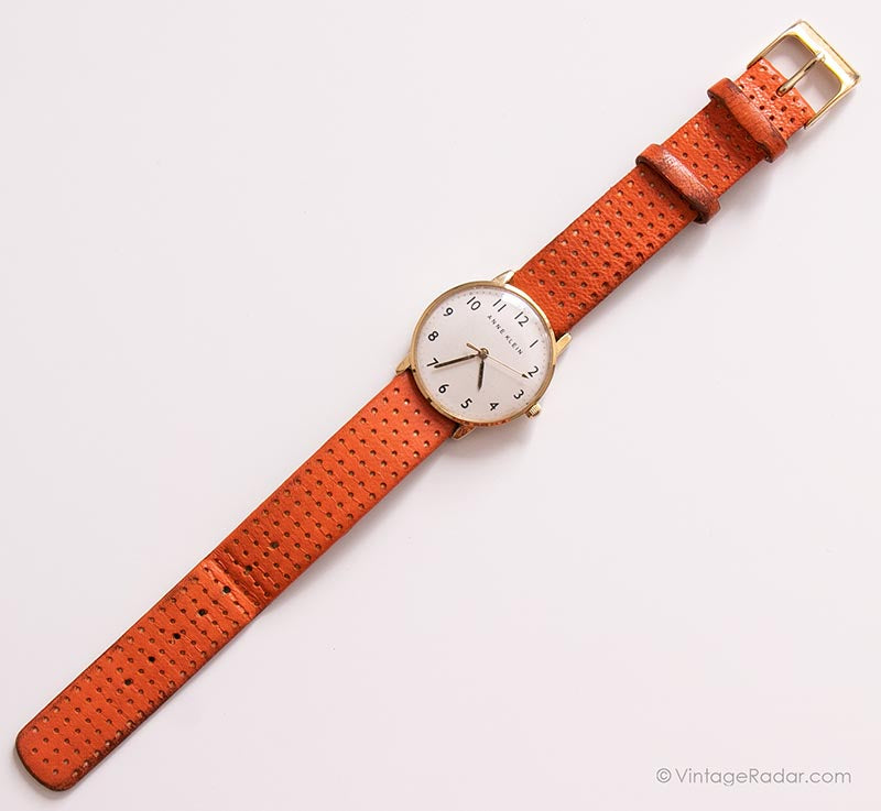 Goldfarbener Rechteck Anne Klein Damen Uhr Grün Uhr Gurt – Vintage