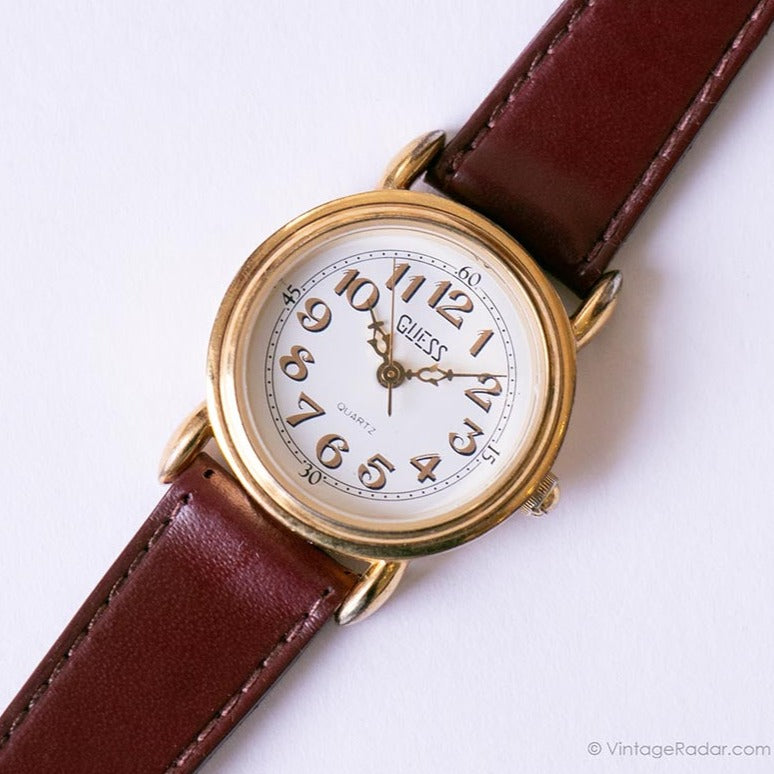 Vintage Classic Gold-tone Guess Watch for Women with Burgundy