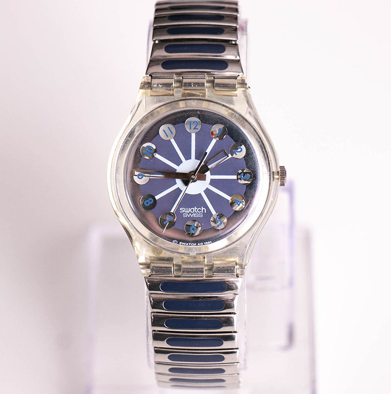 Vintage Swatch Watch Lionheart Clear Case with Blue Strap Swiss Quartz 80s GK144 1991 Swatch GK140 BLUE ANCHORAGE Watch | Blue and Yellow  main image 3