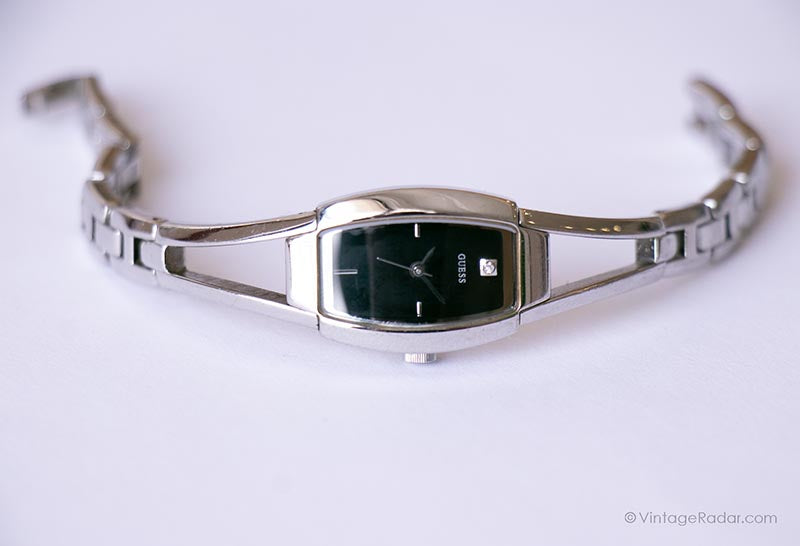 Vintage Black Dial Guess Watch for Women | Silver-tone Dress Watch 