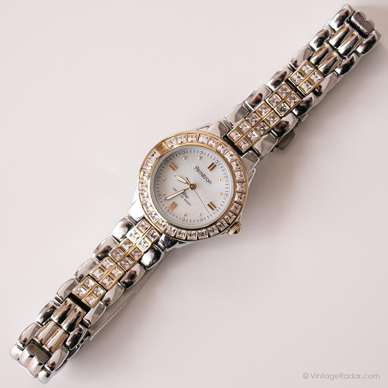 Vintage Armitron Luxury Watch for Her Pearly Dial Two tone Watch