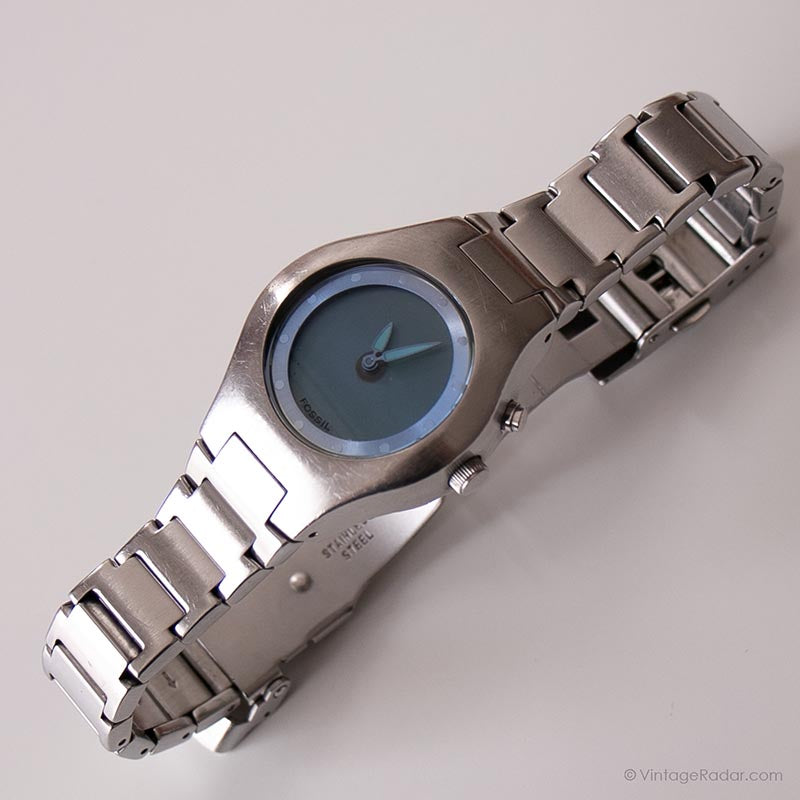 Vintage Fossil Big Tic Watch Elegant Green Dial Watch for Ladies