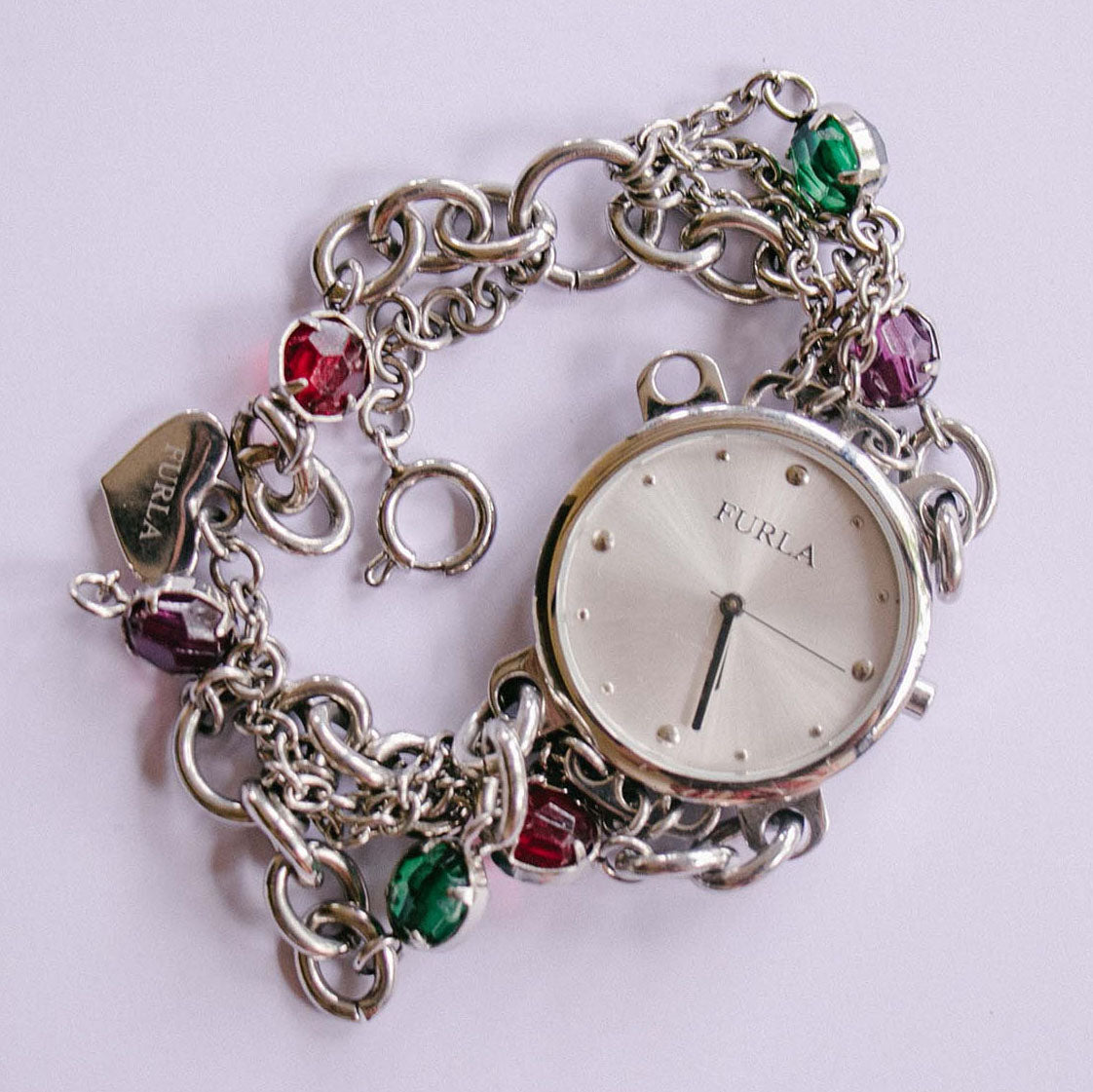 Furla Silver-tone Watch for Women Charm Bracelet with Gemstones