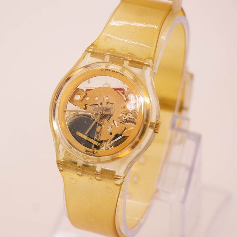 RARE 1990 Swatch GOLDEN JELLY GZ115 Watch with Gold-tone Battery