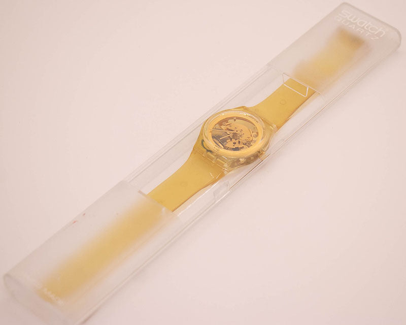 1990 Vintage Swatch GOLDEN JELLY GZ115 Watch with Skeleton Dial