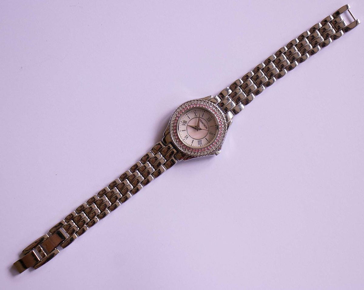 Armitron Silver Watch with Pink Crystal Links and Clear Stone Bezel Women main image 2
