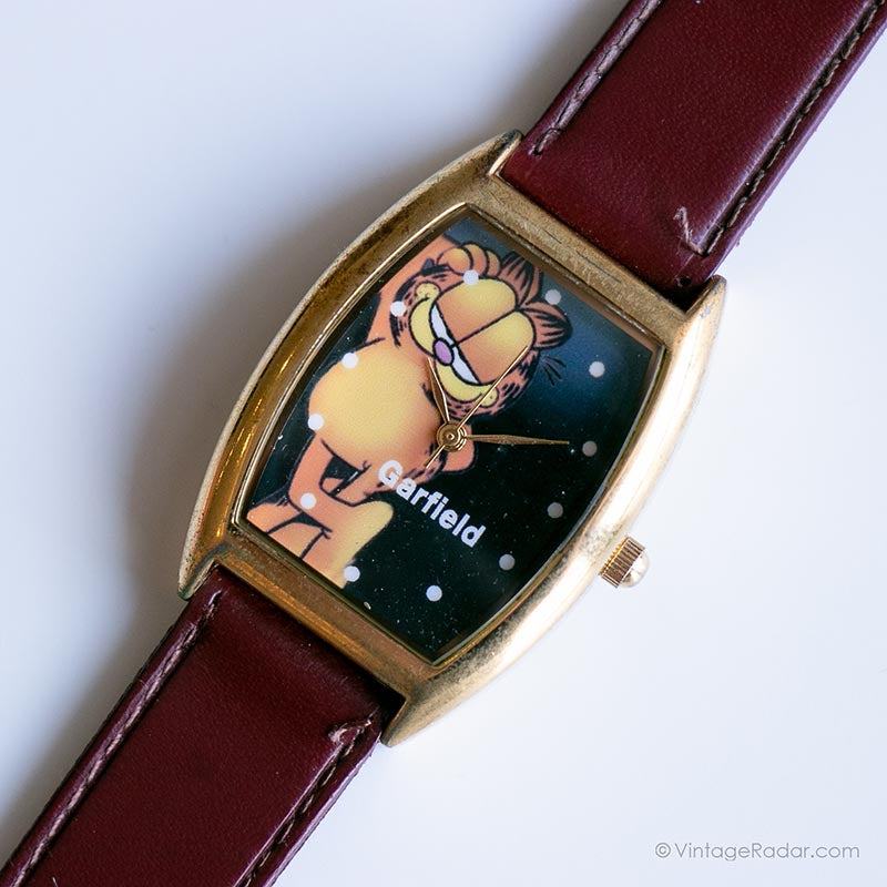 Vintage Garfield Gold tone Watch 90s Retro Cartoon Wristwatch