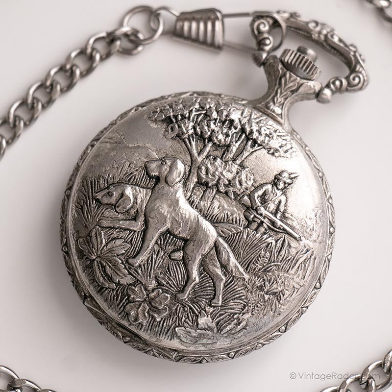 Vintage Rotary Pocket Watch Silver-tone Hunter Pocket Watch