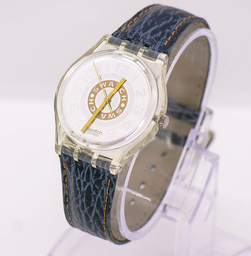 Swatch Delave GK145 Womens Watch 32mm Silver Tone Swiss Clear Case Blue Leather Swatch Delave GK145 Womens Watch 32mm Silver Tone Swiss  main image 2