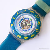 1995 Swatch SDK120 Anguila reloj | Esqueleto azul vintage Swatch Scuba