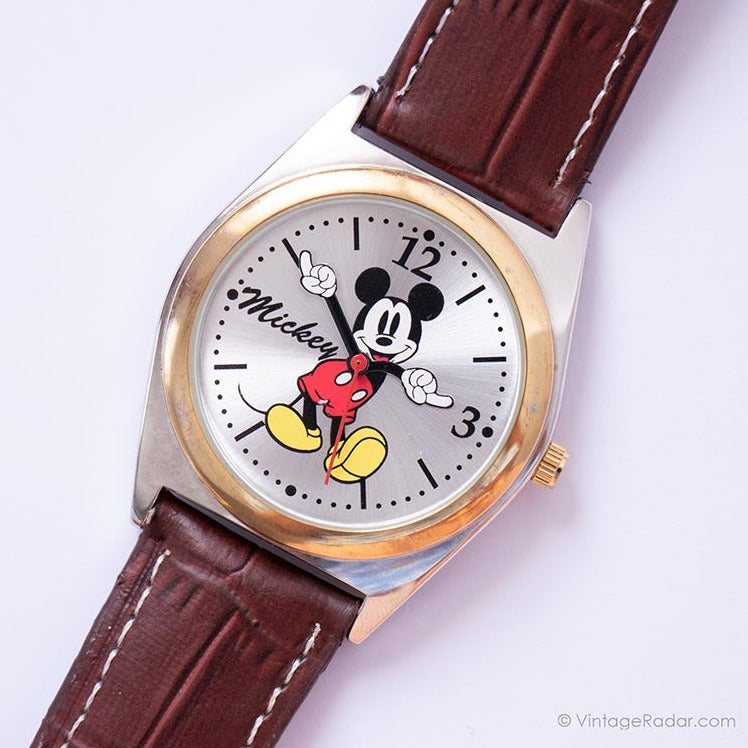 Two Tone Mickey Mouse Accutime Watch on Brown Strap  display picture 2