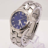Vintage Silver-Tone Water-Resistant Accurist Uhr mit blauem Zifferblatt