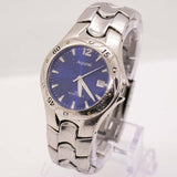 Vintage Silver-Tone Water-Resistant Accurist Uhr mit blauem Zifferblatt
