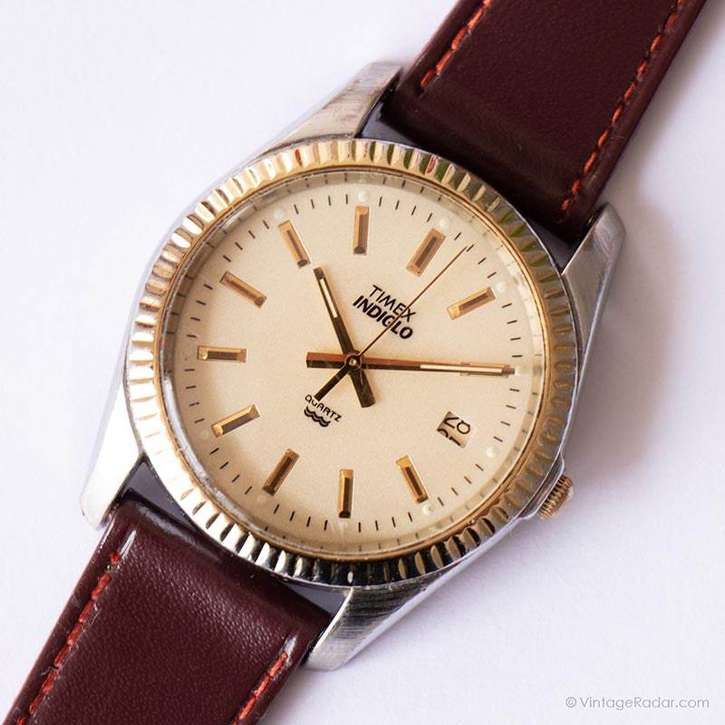 Vintage Two-tone Timex Indiglo Watch Elegant Date Watch