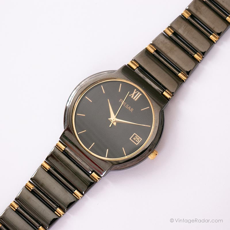 Vintage Black Pulsar Watch by Seiko | Vintage Womens Date Watch