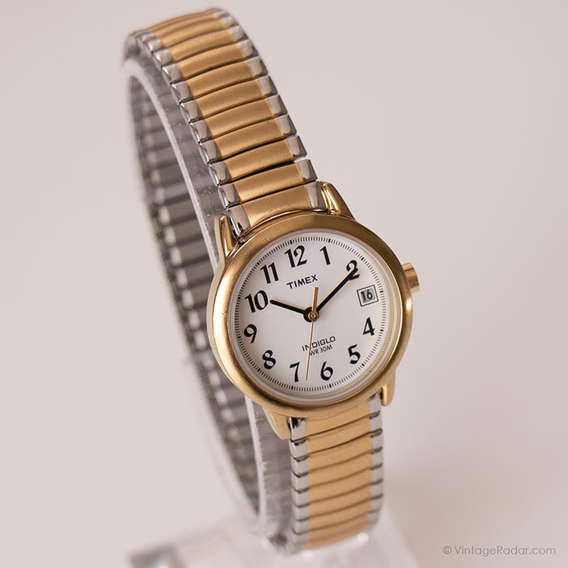 Timex Indiglo Watch Men Stretch Stainless Steel Gold WR