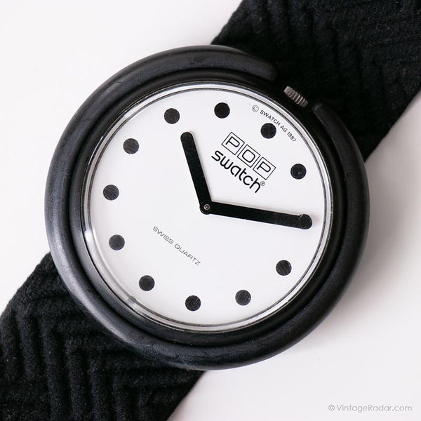1986 Swatch BB001 JET BLACK Watch | RARE Black and White Swatch Pop