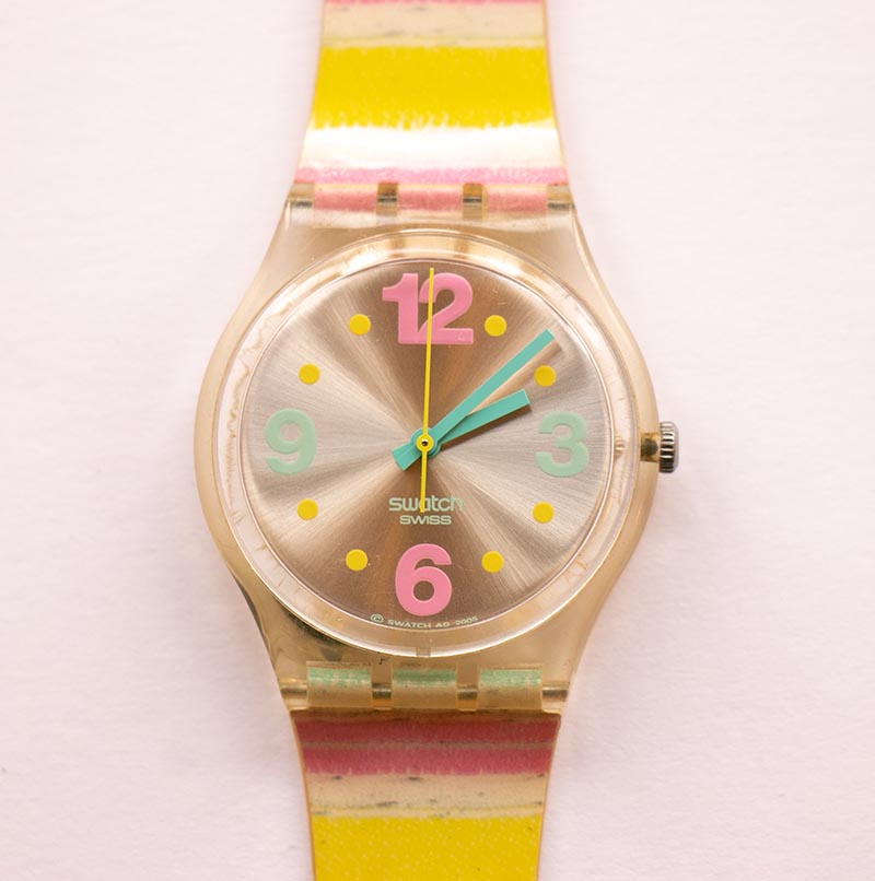 2006 PASTEL CANDY GE173 Pink & Yellow & Green Swatch Watch  display picture 1