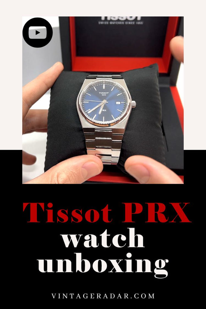 Tissot ساعة كوارتز PRX مع فتح علبة قرص أزرق