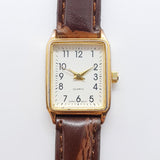 Small Gold-Tone Rectangular Minimalistic Quartz Watch for Women