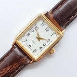 Small Gold-Tone Rectangular Minimalistic Quartz Watch for Women